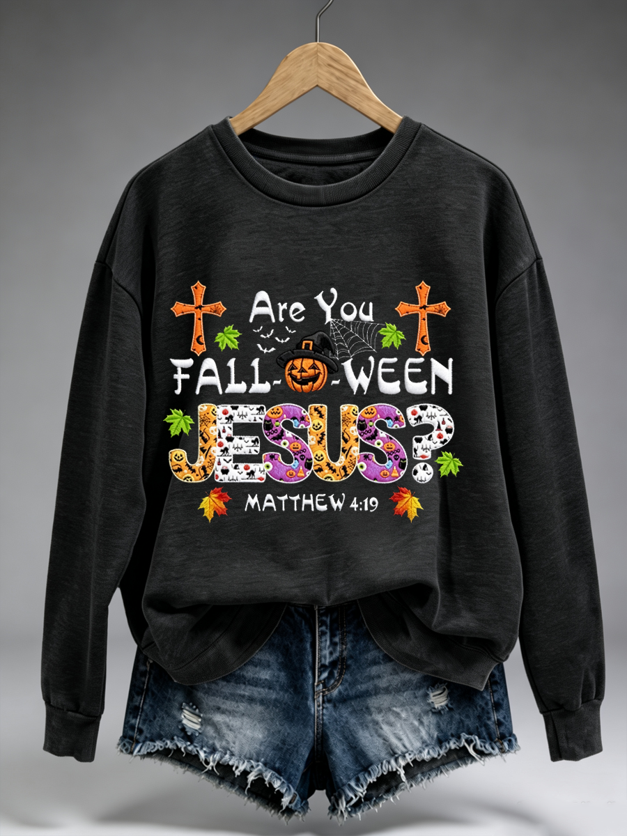 Women's Are You Fall-O-Ween Jesus Halloween Christian Scary Pumpkins polyester sweatshirt