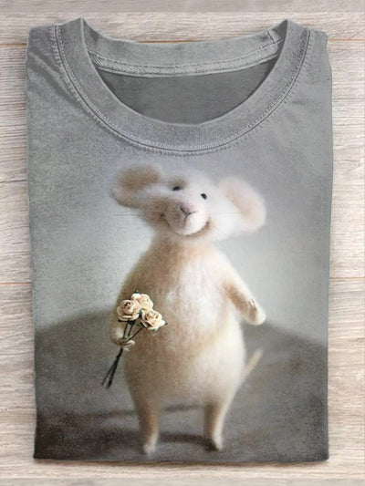 Unisex Funny Mouse Cute Print Round Neck Short Sleeve T-Shirt