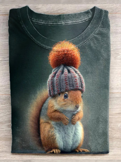 Unisex Cute Squirrel Animal Print Round Neck Short Sleeve T-Shirt
