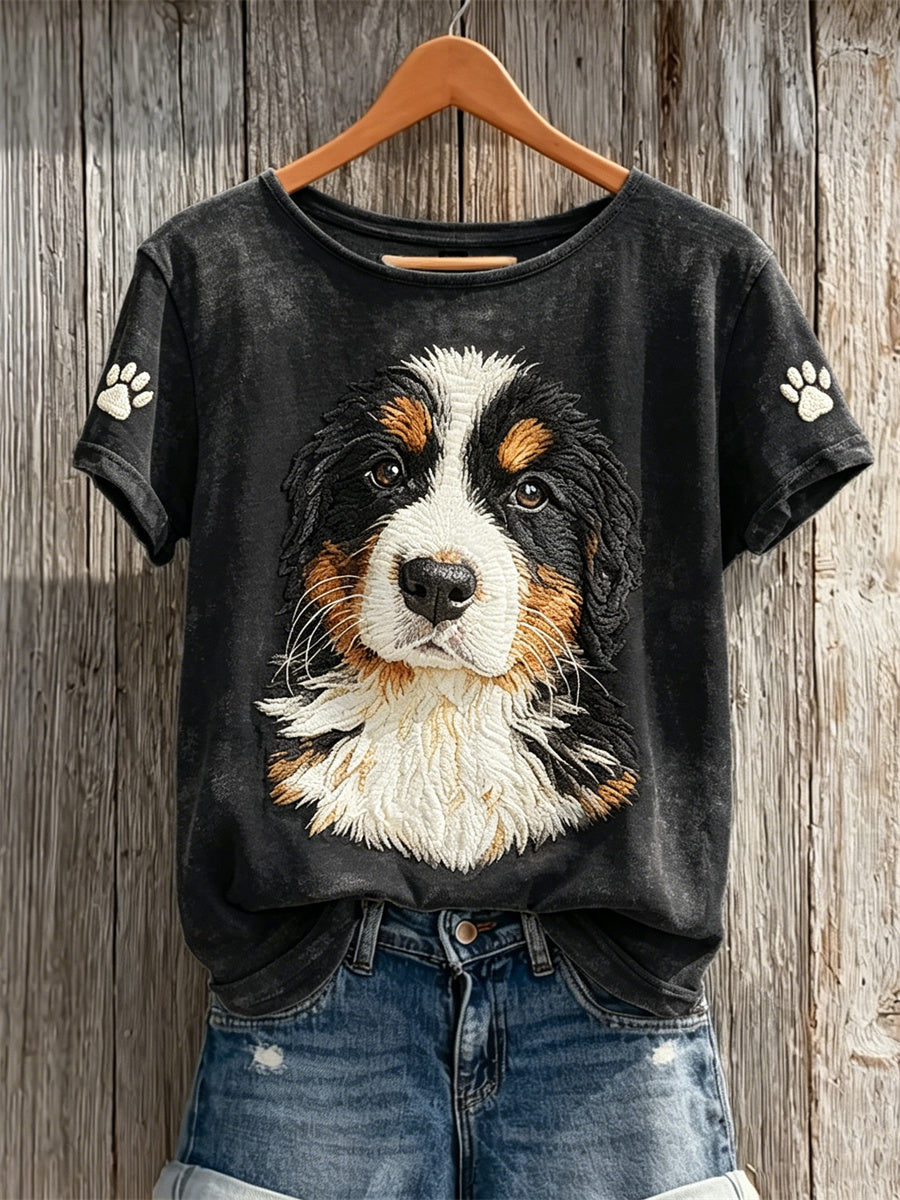 Women's Bernese Mountain Dog & Paw Prints Print short-sleeved T-shirt