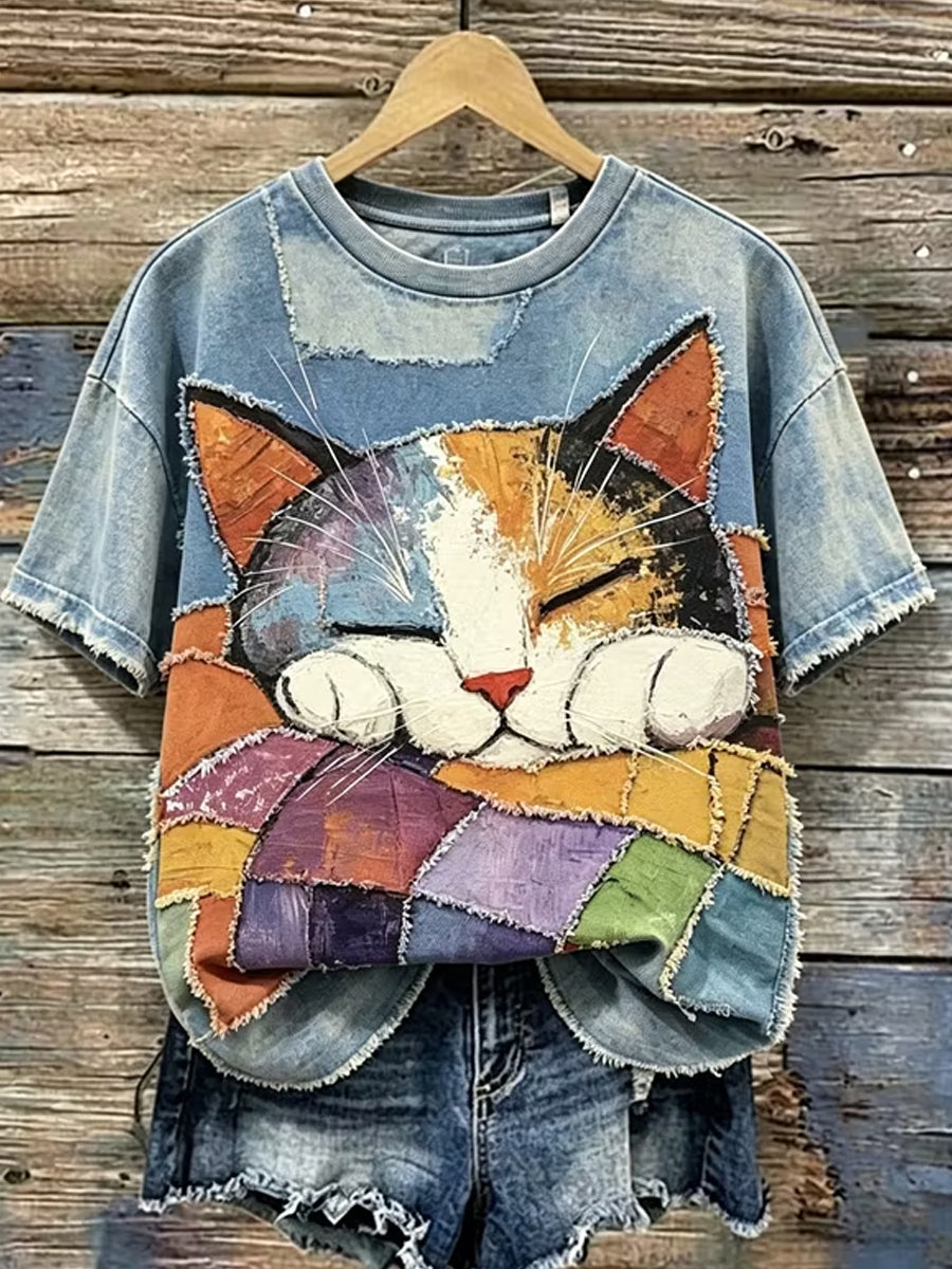 Women's Retro Animal Art Print Casual T-shirt