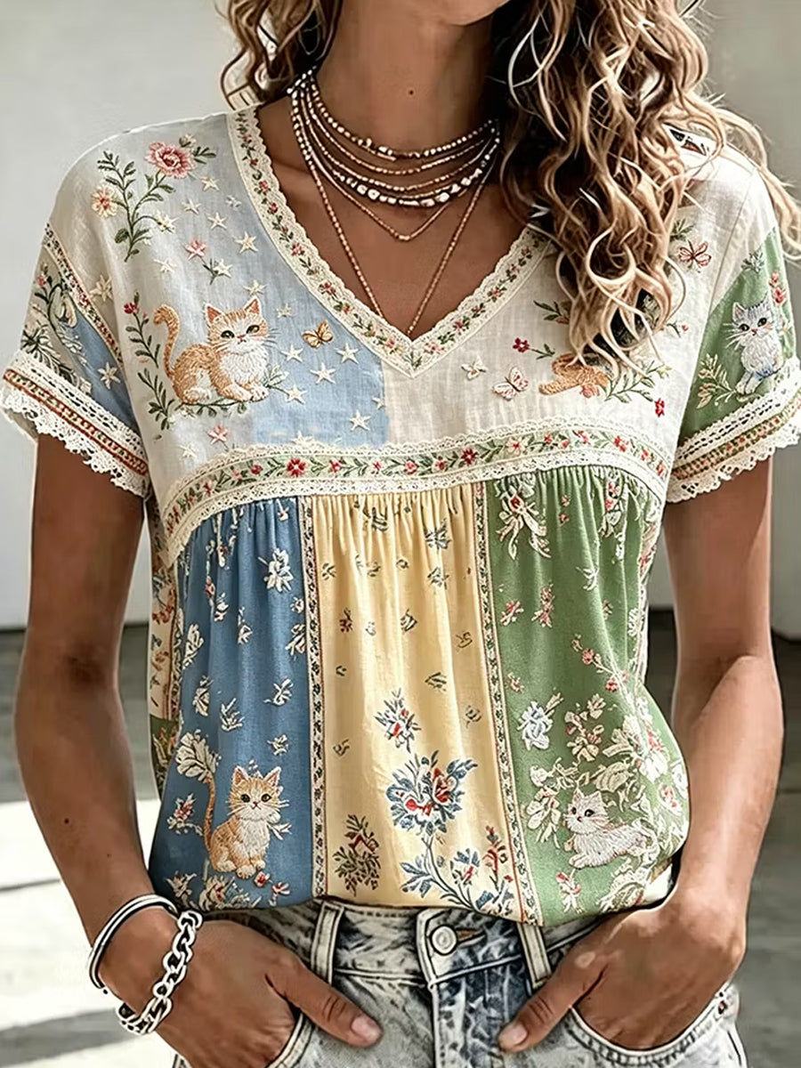 Women's Retro Animal Art Print Casual T-shirt