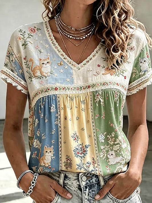 Women's Retro Animal Art Print Casual T-shirt