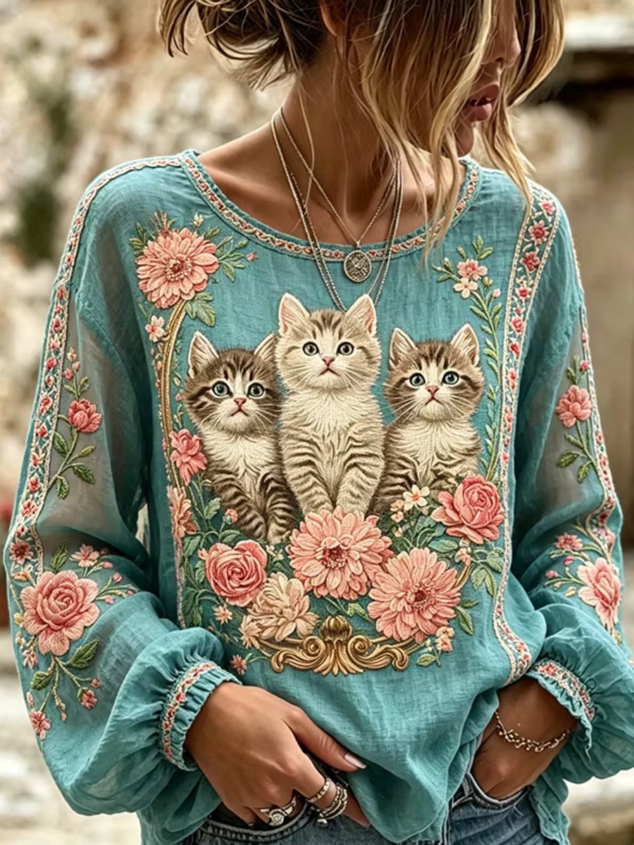 Women's Retro Animal Art Print Casual Top