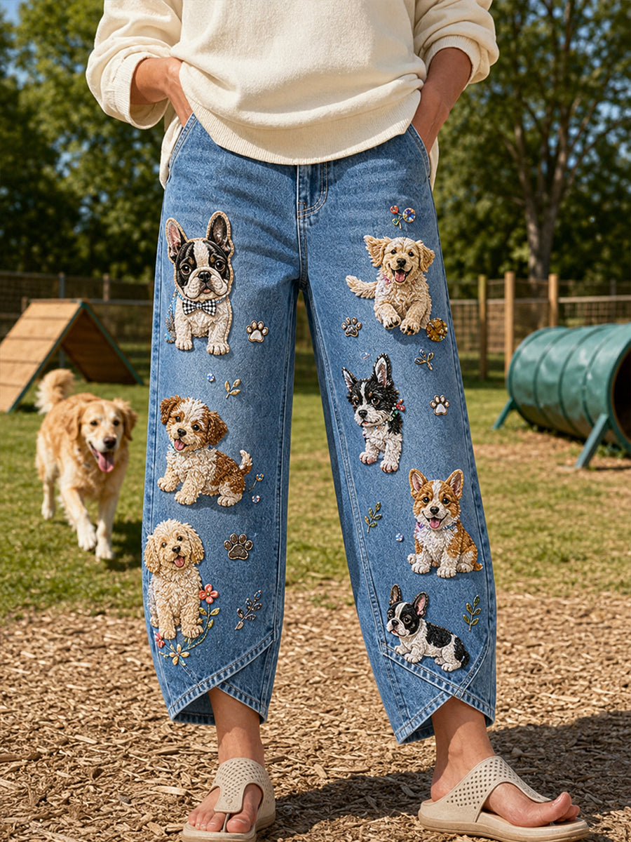 Women's Retro Animal Print Casual Jeans
