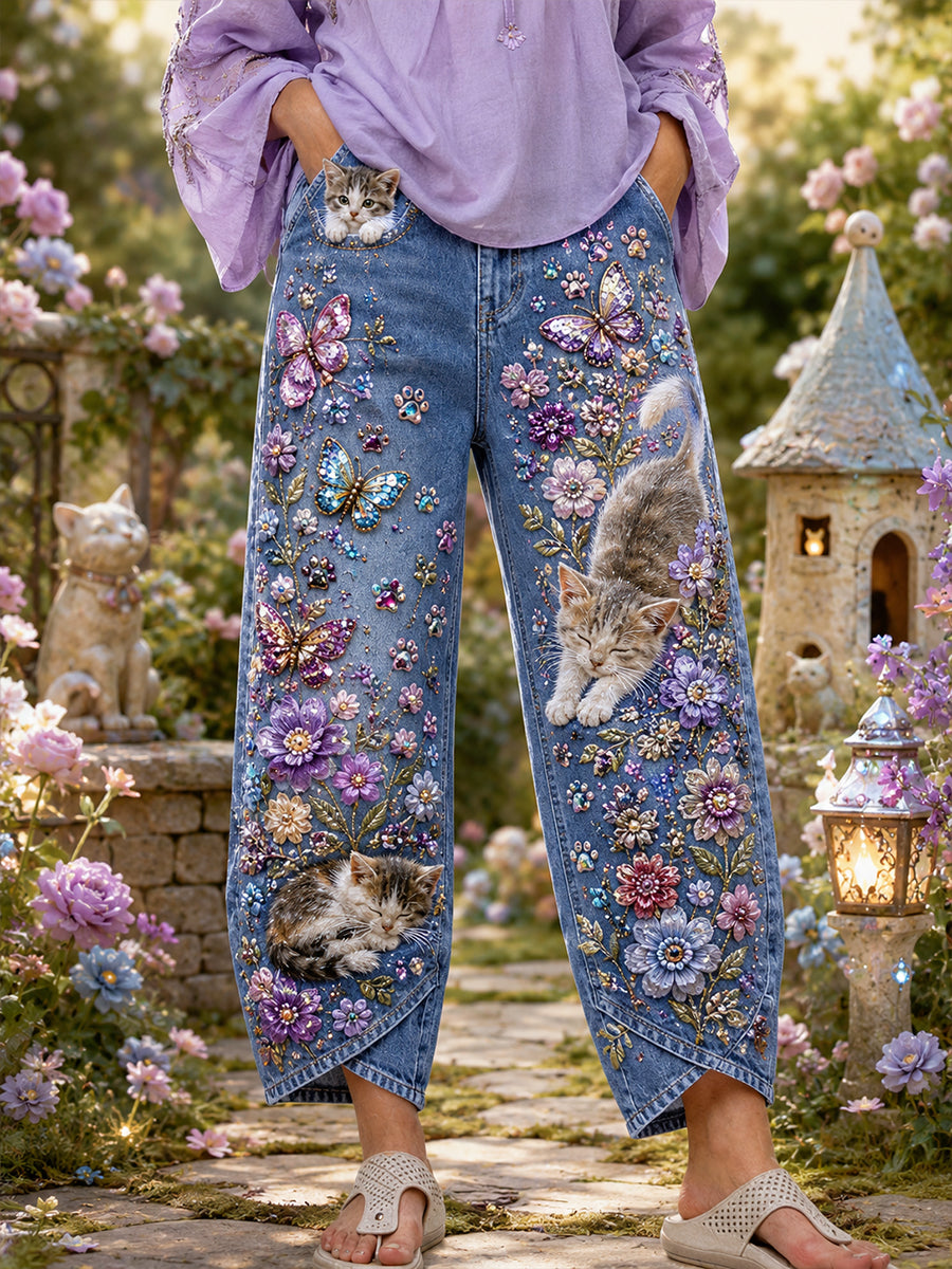Women's Retro Animal Print Casual Jeans