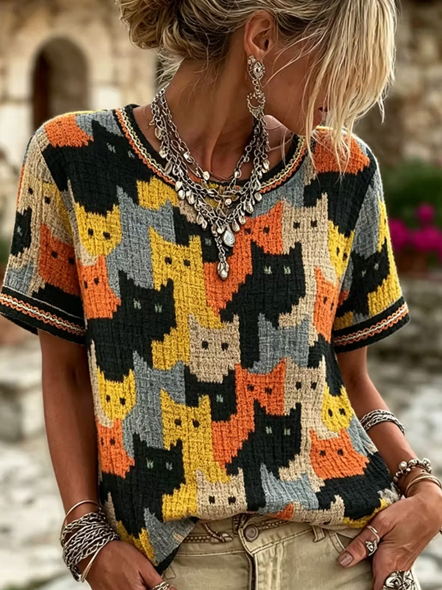 Women's Retro Animal Art Print Casual T-shirt