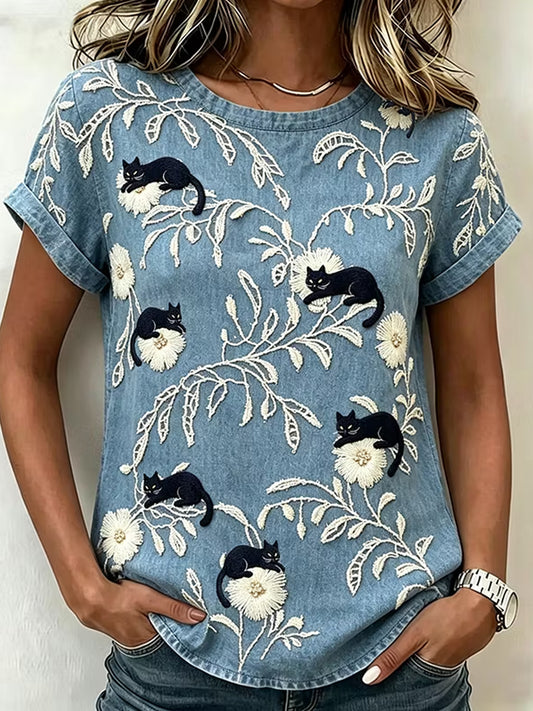 Women's Retro Animal Art Print Casual T-shirt