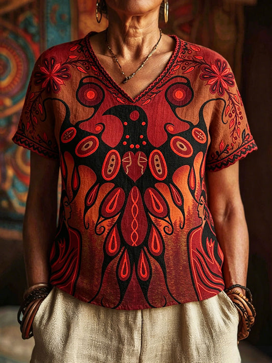 Women's Native Art V-Neck Tops