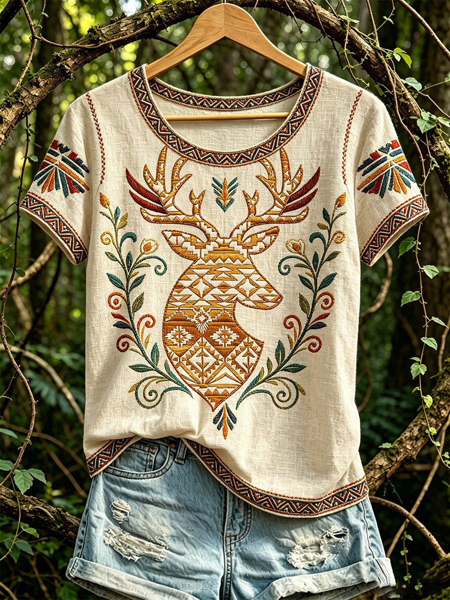Women's North American Indigenous Animal Pattern Casual T-shirt