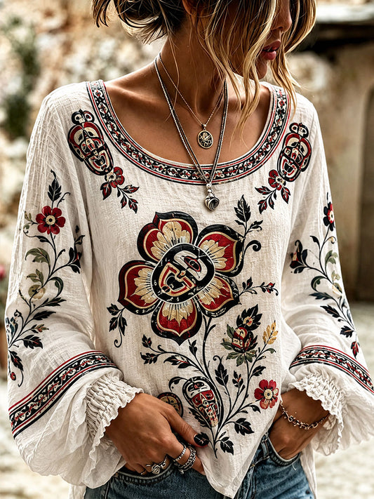 Women's Indigenous Floral Print Casual T-Shirt