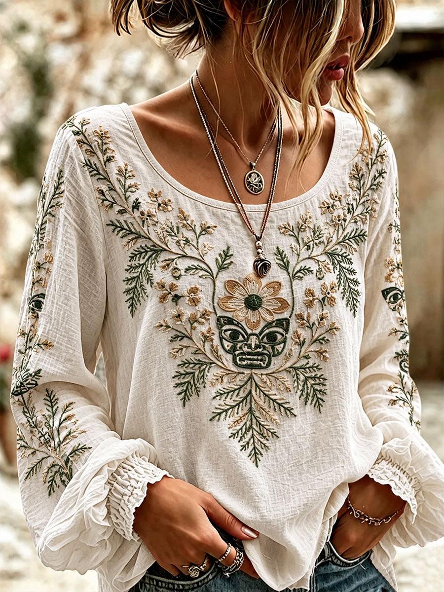 Women's Indigenous Floral Print Casual T-Shirt