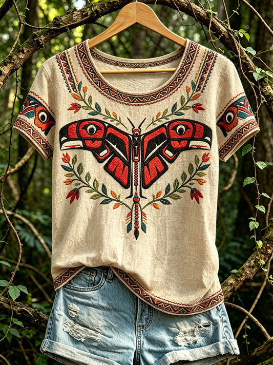 Women's North American Indigenous Animal Pattern Casual T-shirt