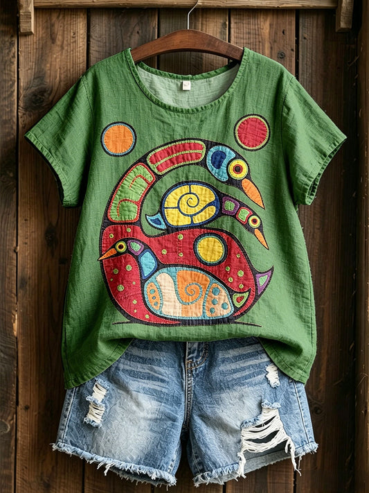 Women's Indigenous Art Cotton Linen Shirt