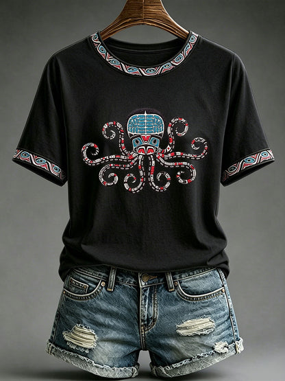 Women's Indigenous Totem Print Casual T-Shirt