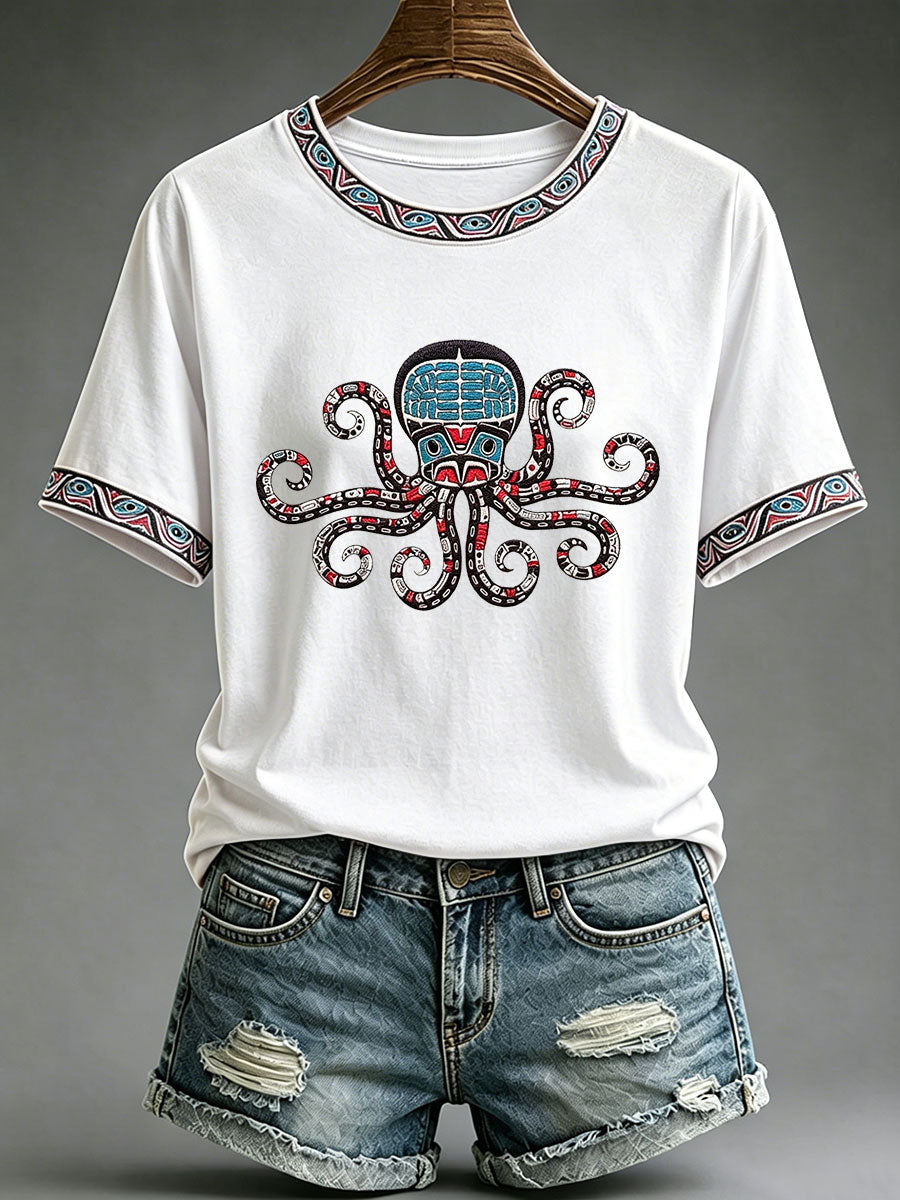 Women's Indigenous Totem Print Casual T-Shirt