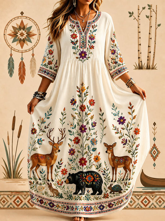 Women's Indigenous Floral Art Print Casual Dress