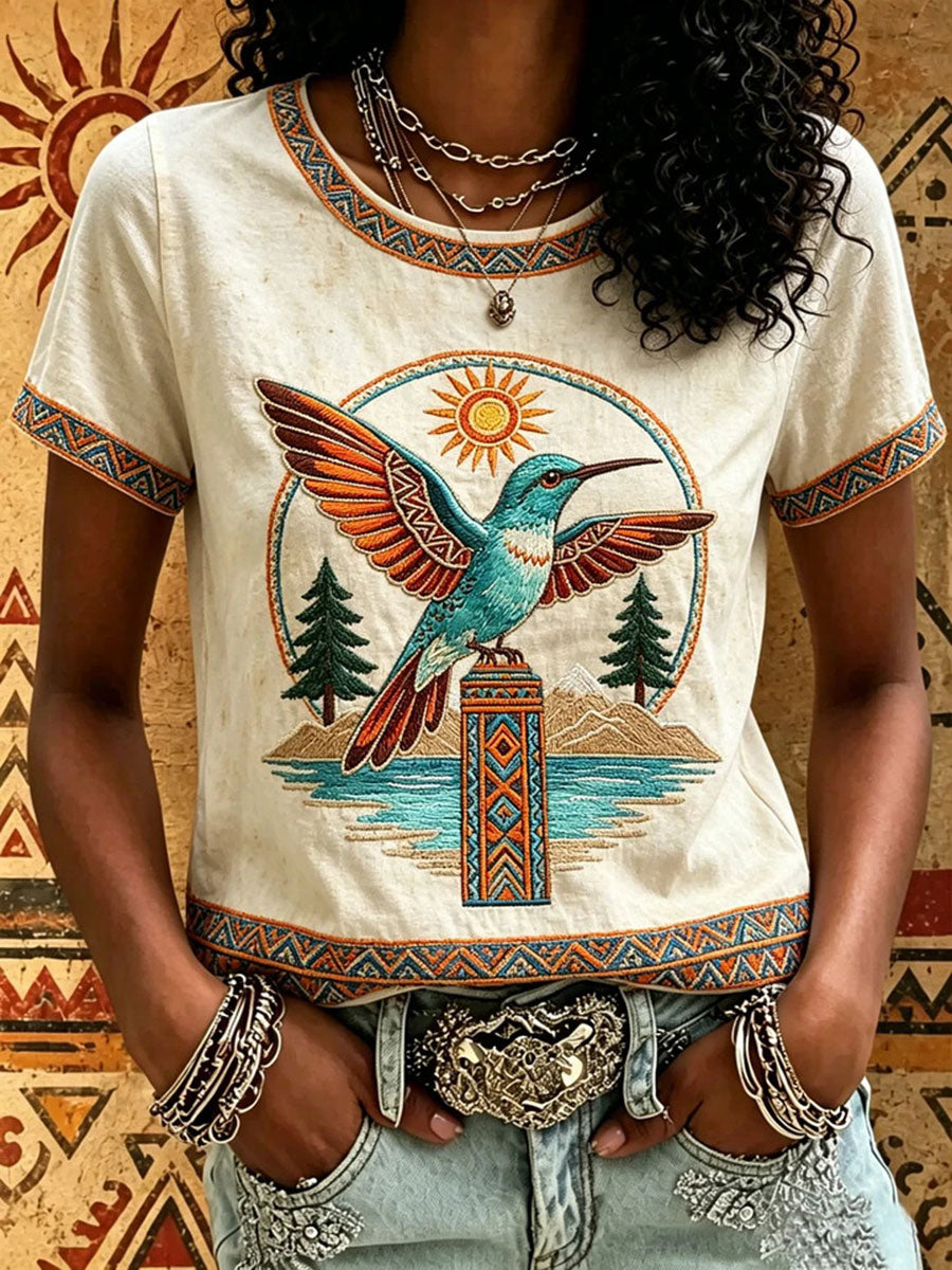 Women's Indigenous Print Casual T-Shirt