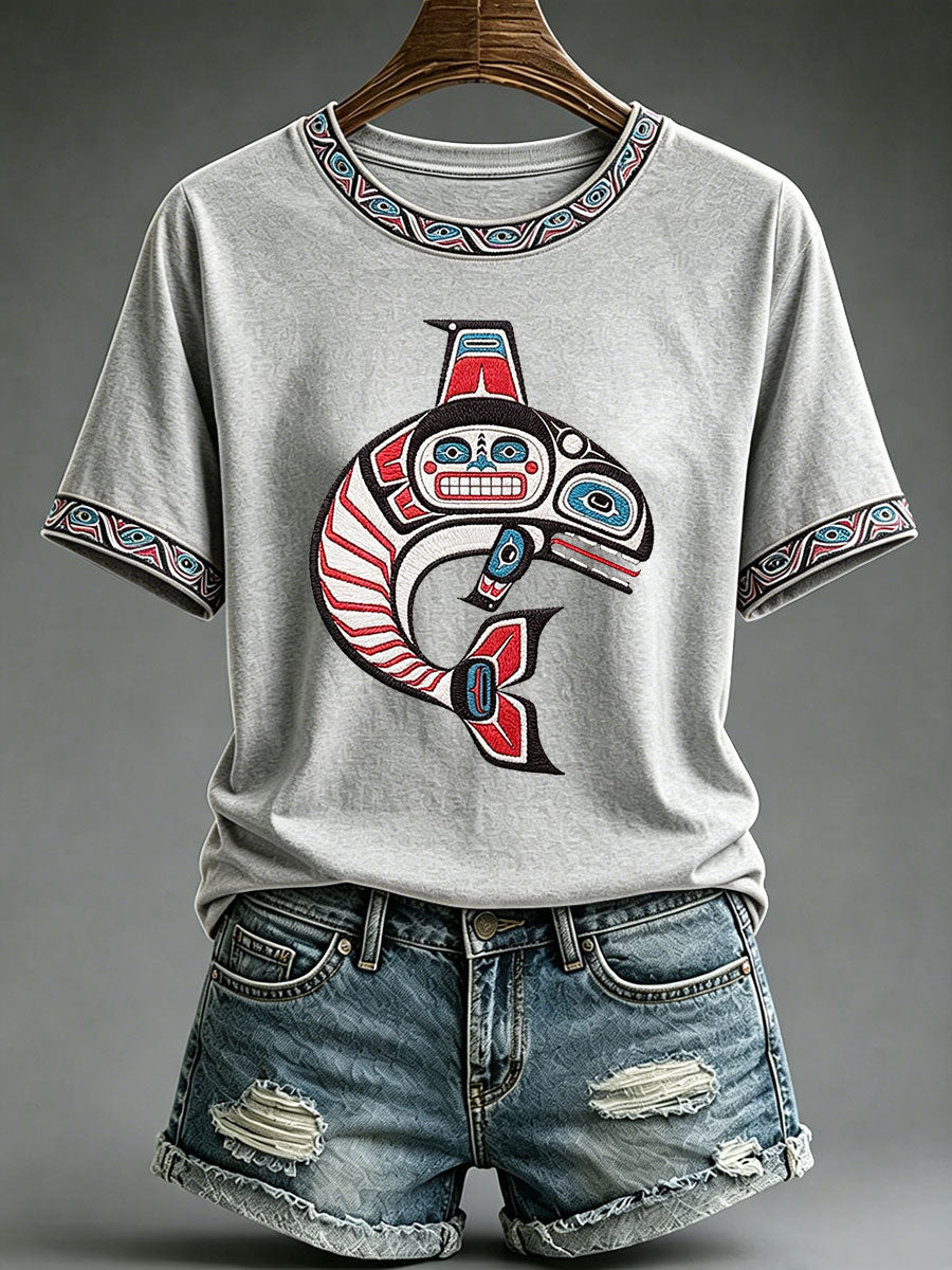 Women's Indigenous Totem Print Casual T-Shirt