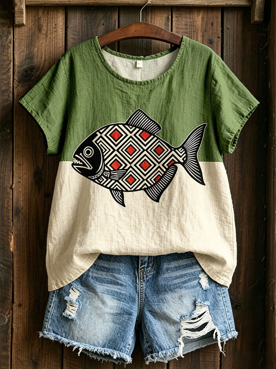 Women's Indigenous Art Cotton Linen Shirt