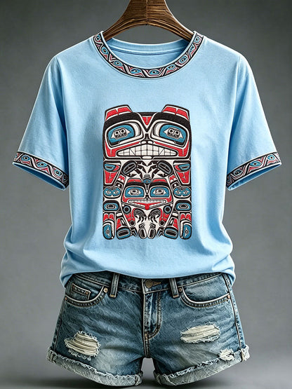 Women's Indigenous Totem Print Casual T-Shirt