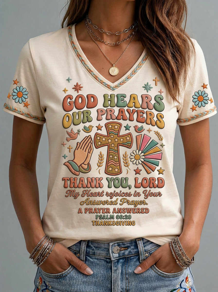 Women's Faith Print Casual Short-Sleeve V-Neck T-Shirt