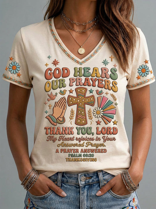 Women's Faith Print Casual Short-Sleeve V-Neck T-Shirt