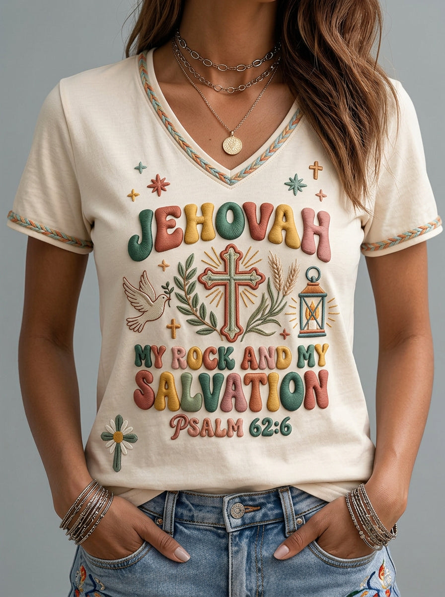 Women's Faith Print Casual Short-Sleeve V-Neck T-Shirt