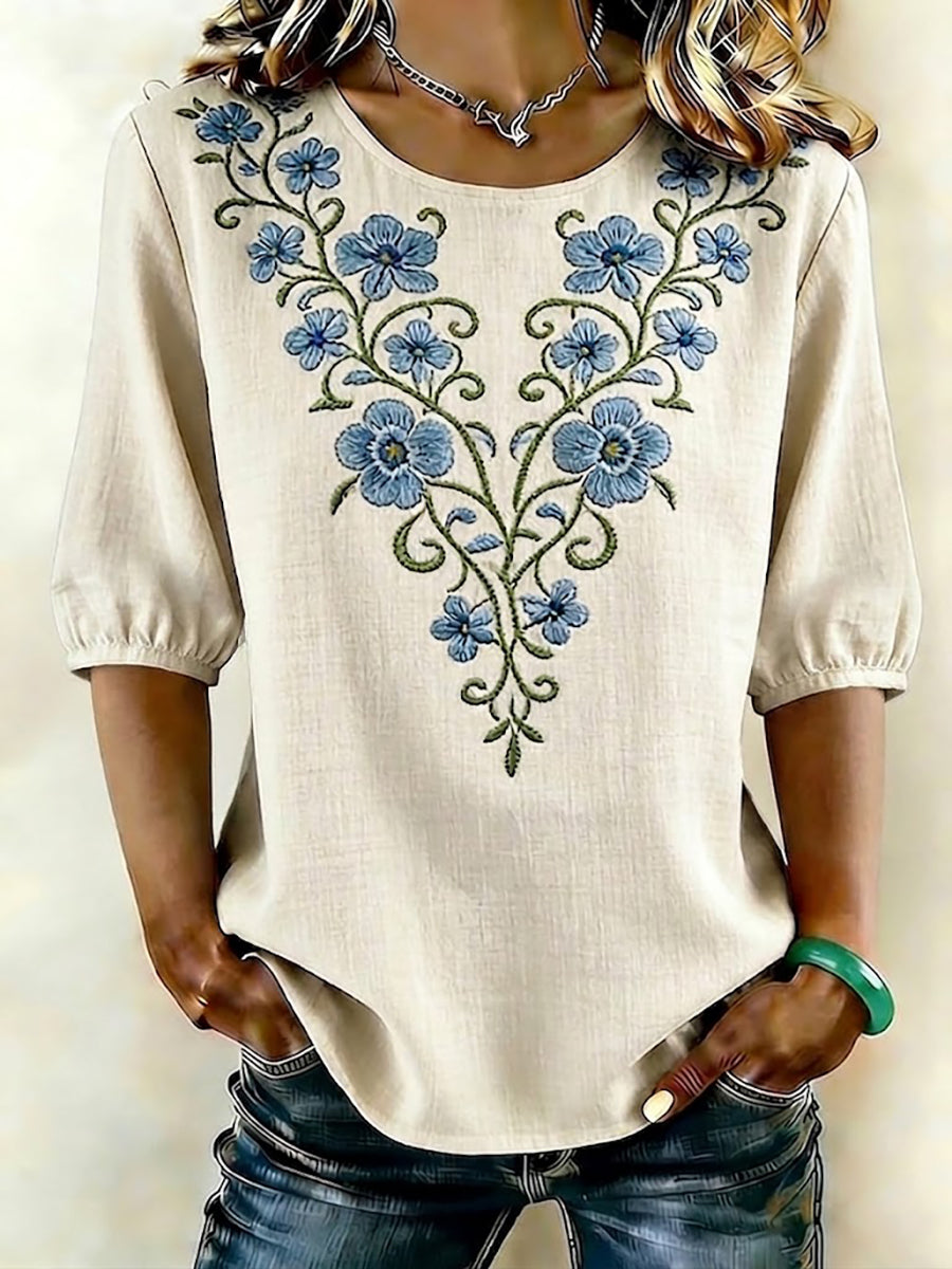 Women's Floral Art Linen Shirt