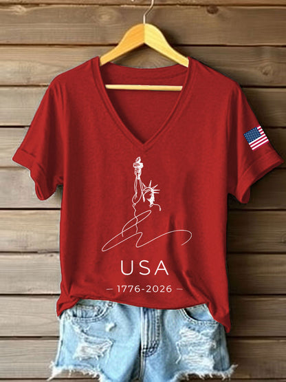 Women's USA 1776-2026 Printed Casual T-Shirt