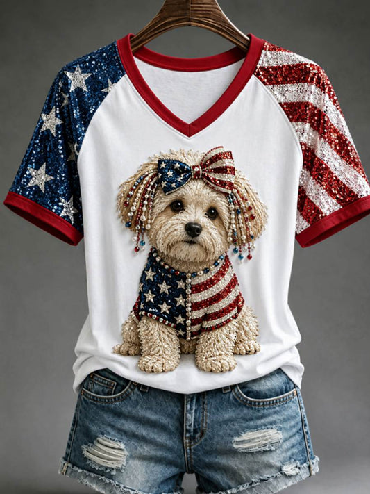 Women's V-neck off-shoulder short-sleeved T-shirt