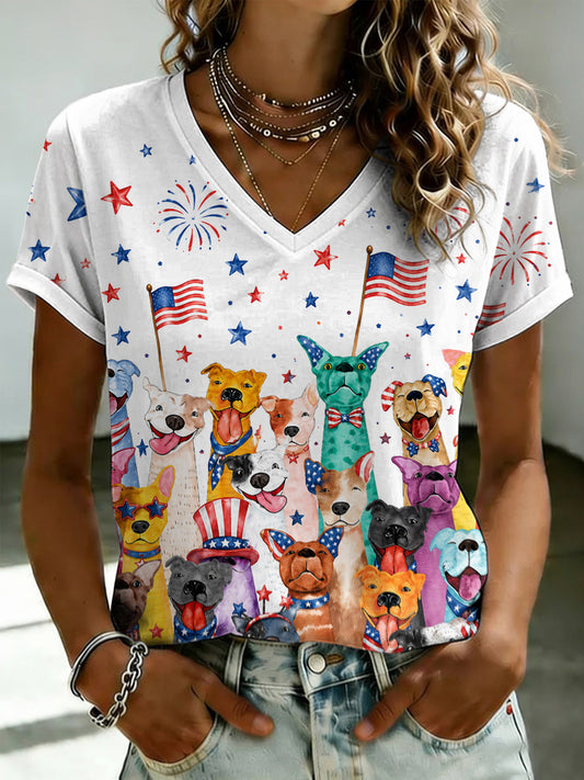 Women's Patriotic Dog Print T-shirt