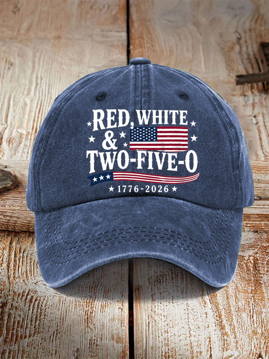 Unisex Red White Two-Five-O USA Flag Print Hat