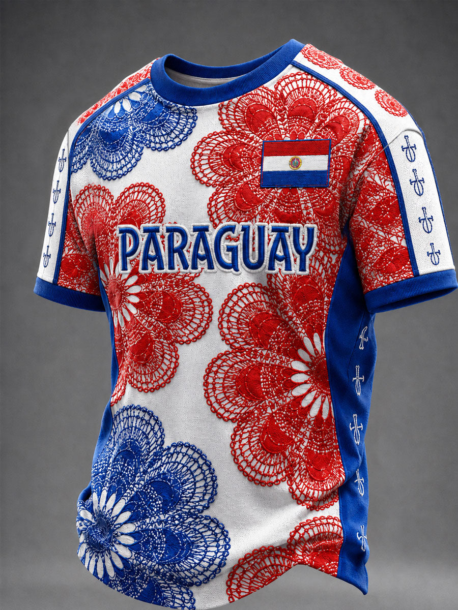 Men's Paraguay Football Fan Gift Art Print Casual Short Sleeve T-shirt