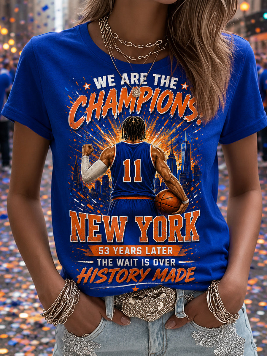 Women's New York Basketball Champions Celebration Print Casual Tee