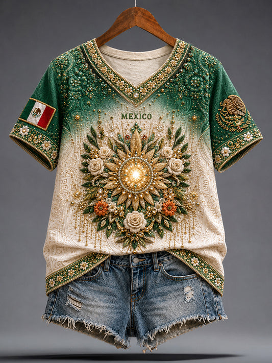 Women's Mexico Football Lover Lele Doll Art Printed T-shirt