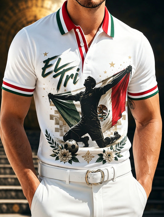 Men's Mexican Football Match Cheering Element Art Print Polo Shirt