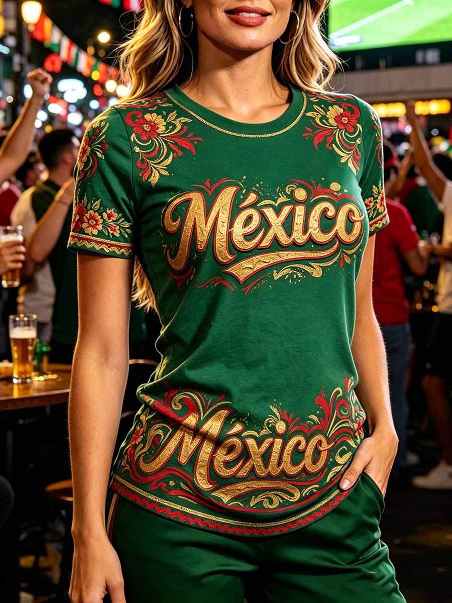 Women's Mexican Football Print T-Shirt
