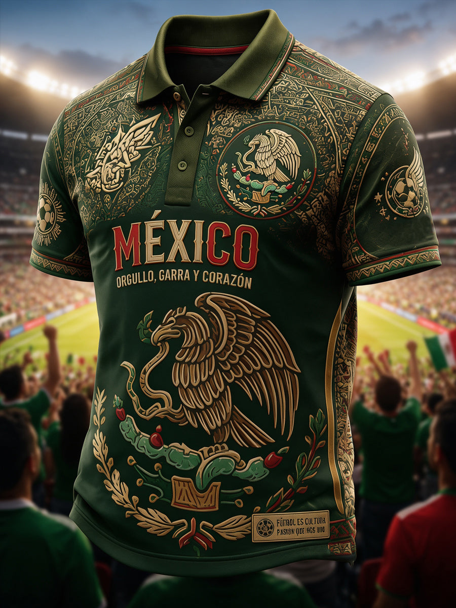 Men's Mexican Football Fan Casual Printed Polo Shirt