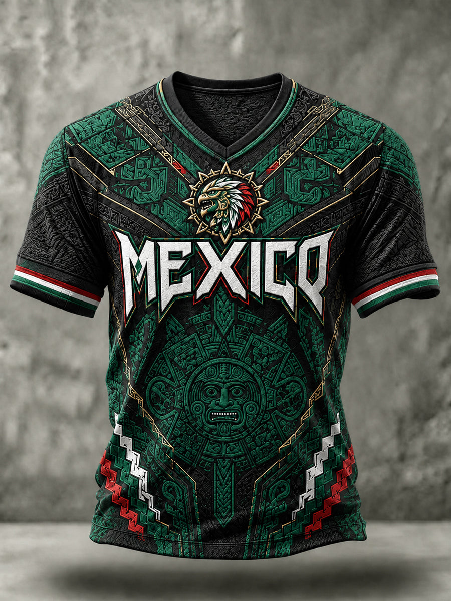 Men's Mexico Football Lover Art  Short Sleeve V-neck T-shirt
