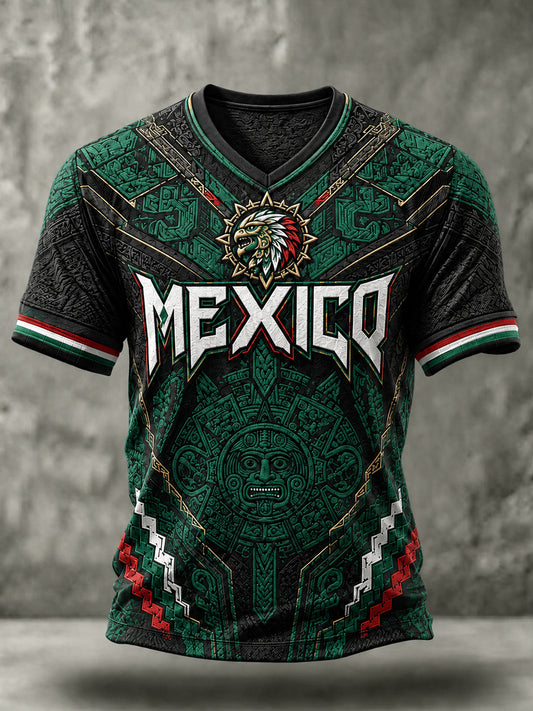 Men's Mexico Football Lover Art  Short Sleeve V-neck T-shirt