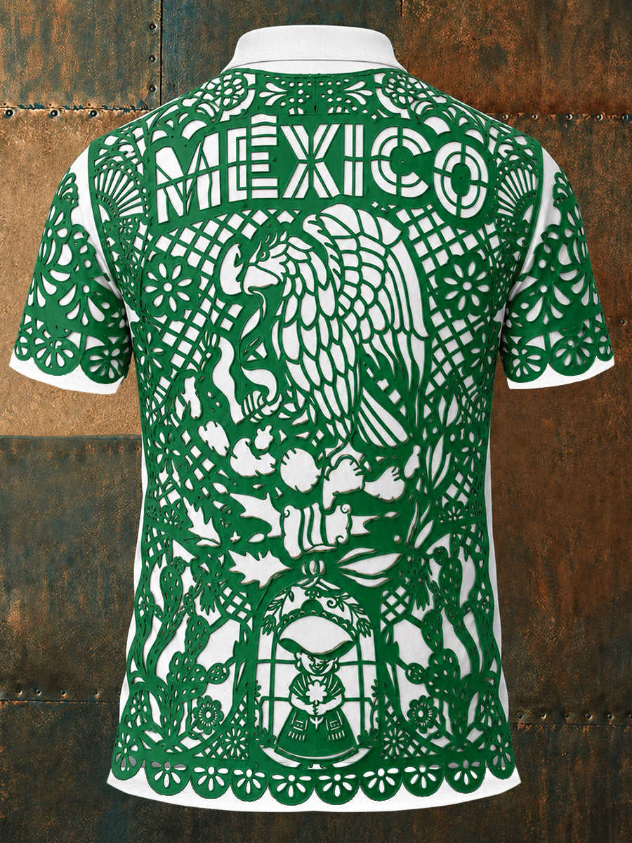 Men's Mexico Football Lover Papel Picado Art Printed Casual Tops