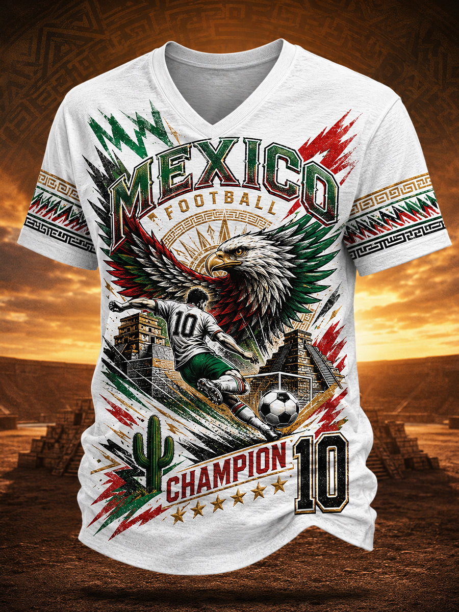 Men's Mexican Football Match Cheering Element Art Print V-Neck Top