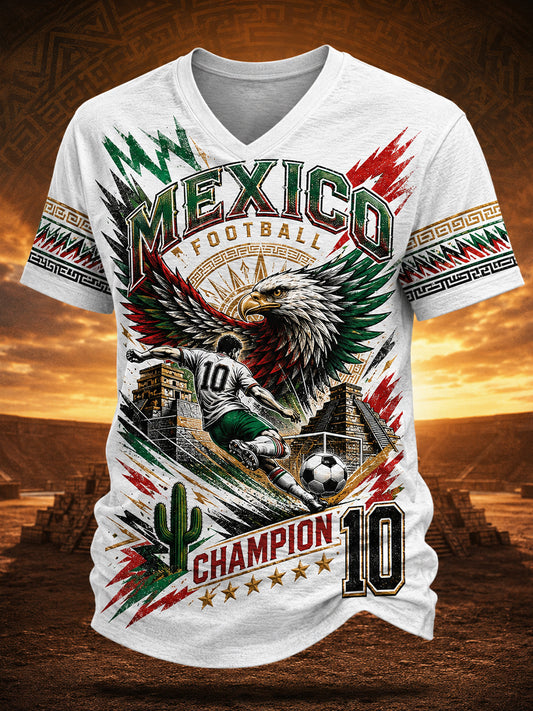 Men's Mexican Football Match Cheering Element Art Print V-Neck Top