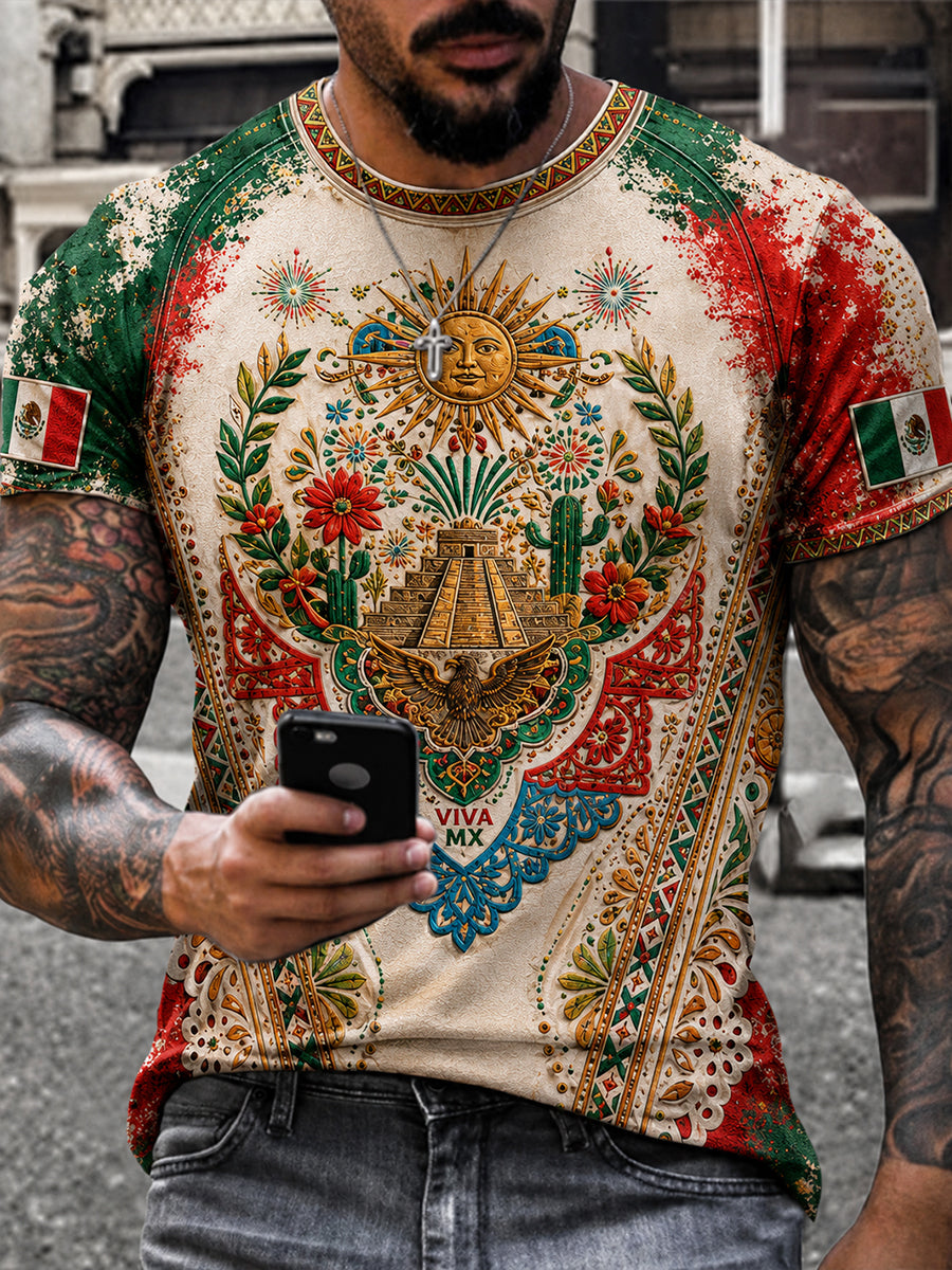 Men's Mexico Football Lover Papel Picado Art Printed T-shirt