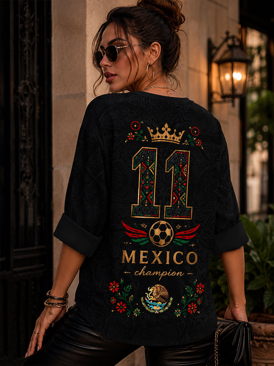Women's Mexican Football Match Cheering Element Art Print V-Neck Top