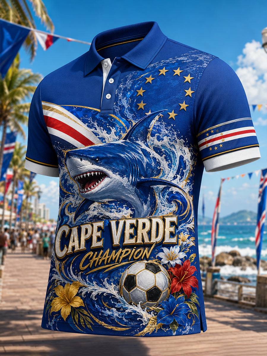 Men's Cape Verde Football Match Cheering Element Art Print Polo Shirt