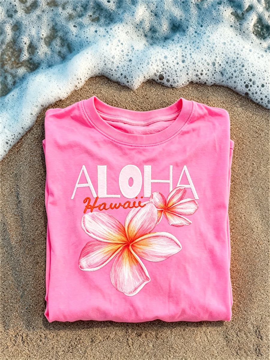 Women's Aloha Hawaii Hibiscus Flower Print Vacation short-sleeved T-shirt