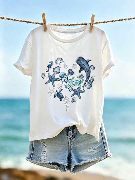 Women's vacation ocean style casual short-sleeve T-shirt