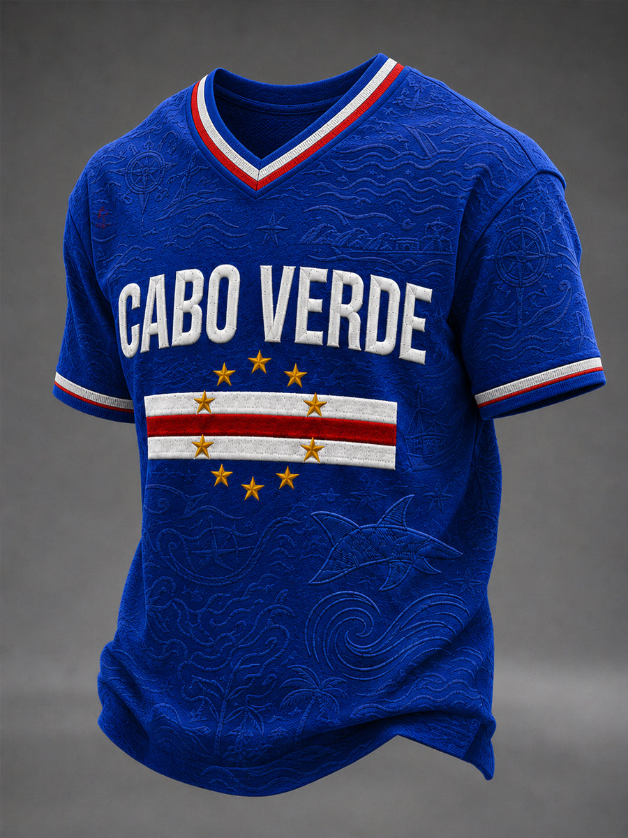 Men's Gift For Football Fans Print Casual Short Sleeve V-Neck T-shirt